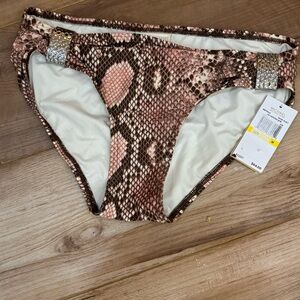 NEW MICHAEL KORS SNAKE BIKINI BOTTOM  ROSE PYTHON PRINT Embellished  SIZE MED